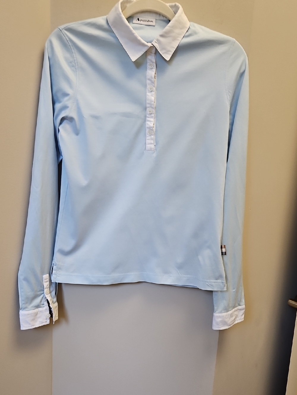 Aquascutum Light Blue Polo with White Collar Trim